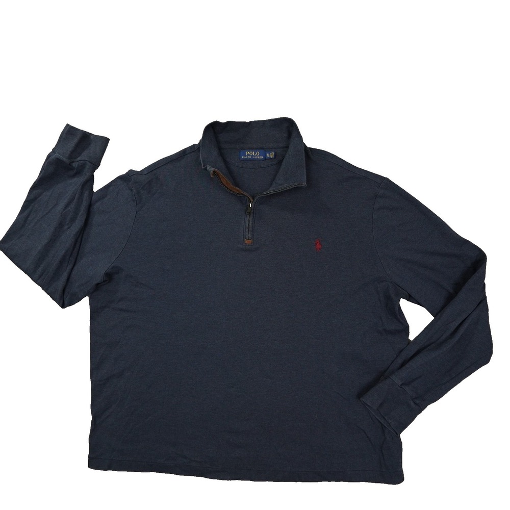 Polo Ralph Lauren Quarter Zip Shirt Men's XL Knit Dark Heather Blue Preppy